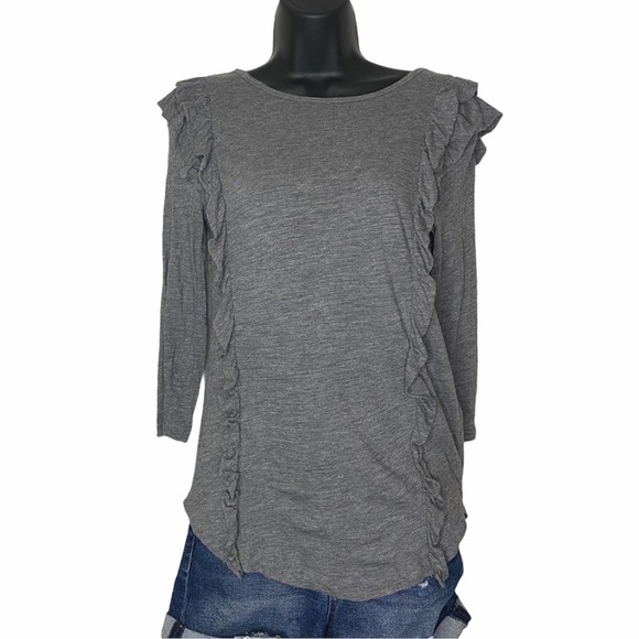 Banana Republic Size XS Gray Ruffle Shirt - Picture 3 of 7